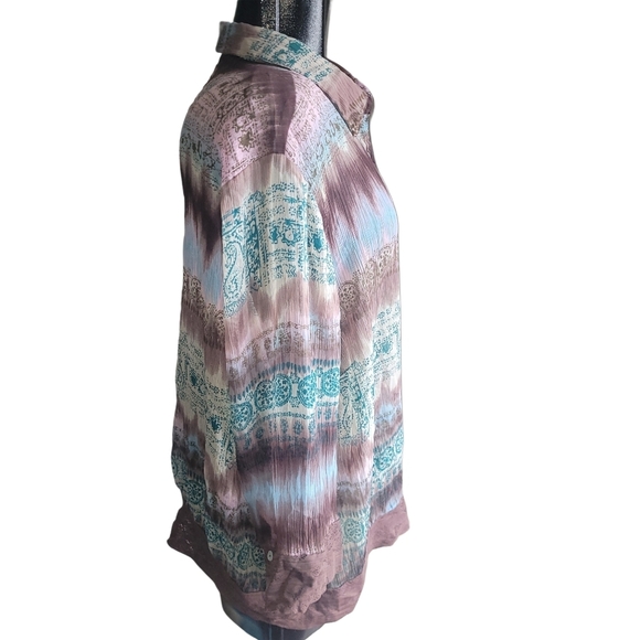 Bill Blass Jeanswear Multi Colored Semi Sheer Blouse 2X - Picture 4 of 7